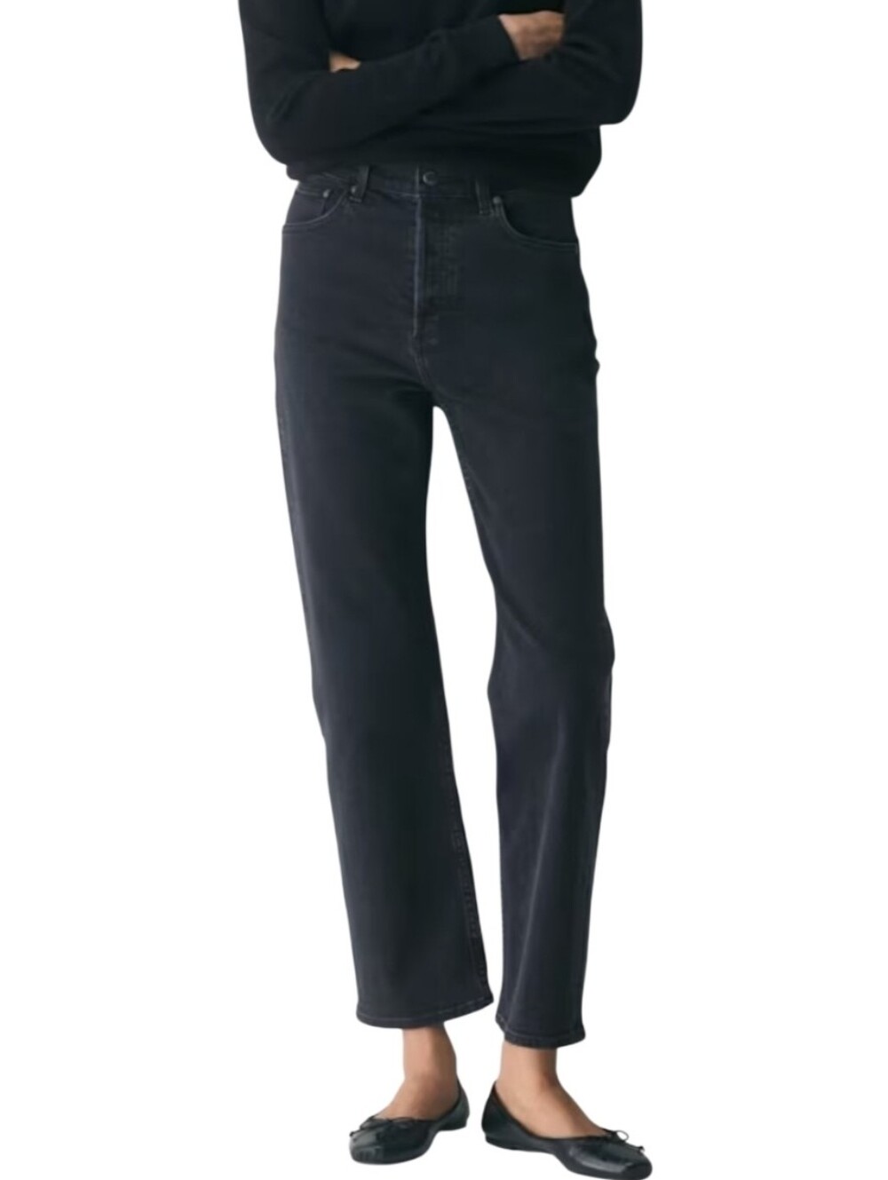 Denim Forum Arlo High Rise Straight Leg Jean Ankle Button Fly Black 27 x 28